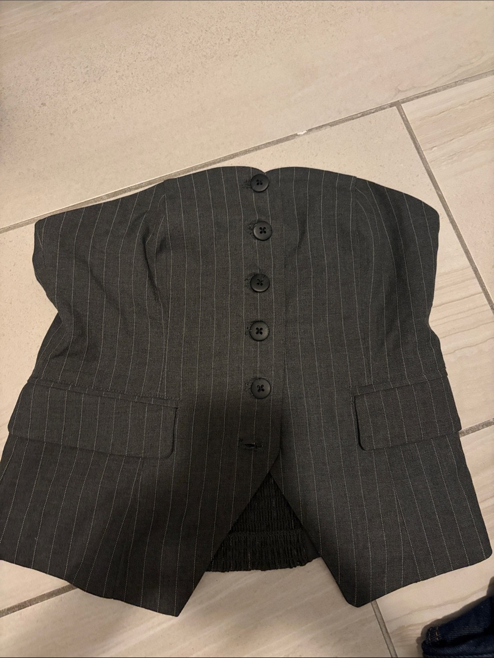Pinstripe Strapless top - Charcoal Gray